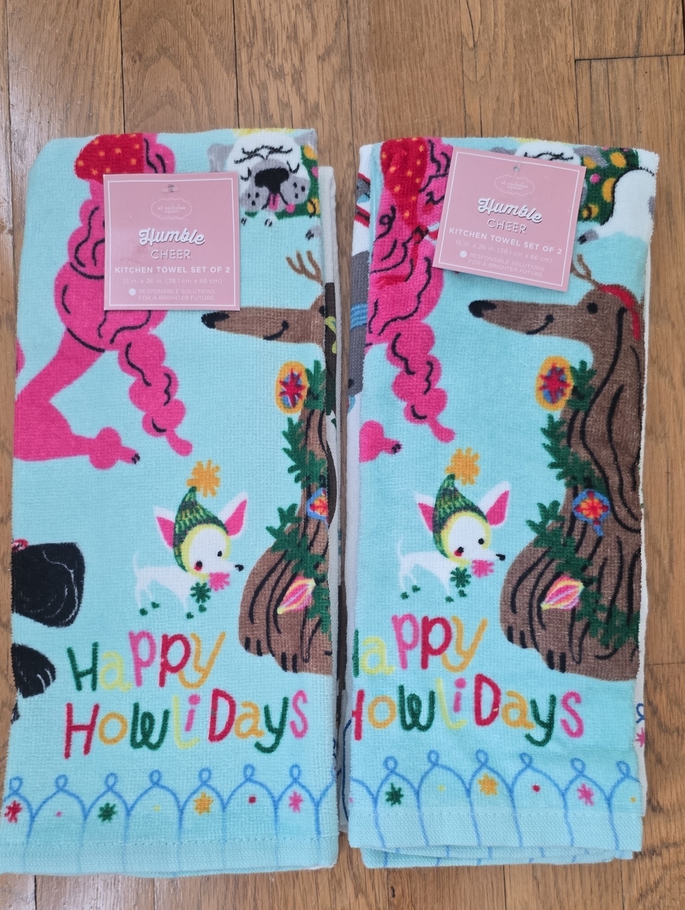 ST. NICHOLAS SQUARE HUMBLE CHEER HOLIDAY KITCHEN HAND TOWELS BUNDLE OF 4